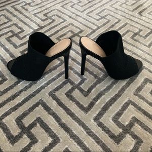 Peep toe black slip on heels